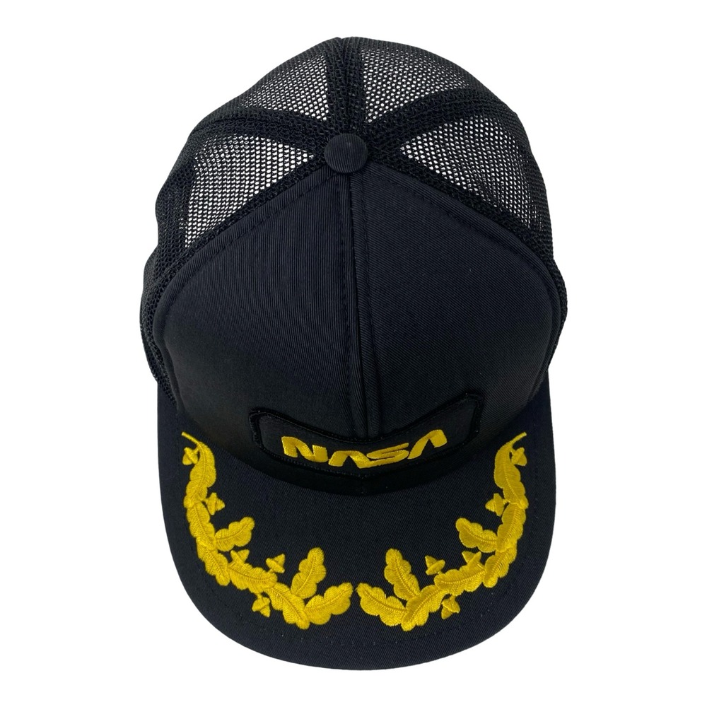 NASA Trucker Hat Mens Black Snapback Mesh Cap Scrambled Eggs Gold Embroidery - Picture 5 of 8